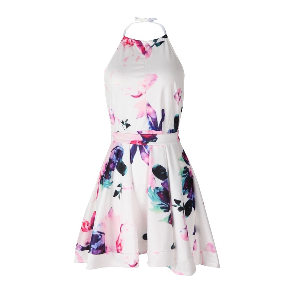 Halter Belted Floral Open Back Mini Dress - Picture 6 of 8